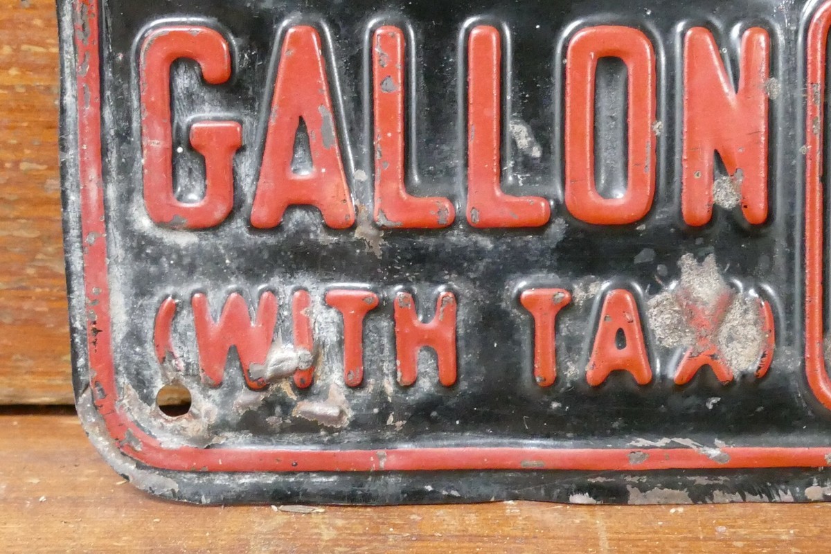 Vintage 1920s/1930s Gas w/ Tax SIGN Pump Plate Price Gas Service