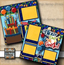BIRTHDAY ~ 2 premade scrapbook pages paper piecing layout print DIGISCRAP #A0097