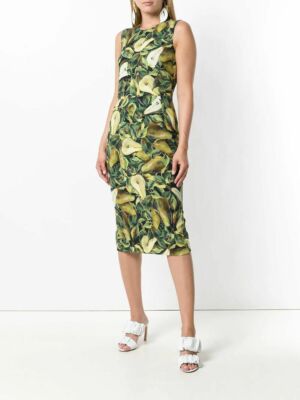 NW Dolce & Gabbana AUTH   Pear Foliage Print Pencil Skirt Dress 38 IT/US 2