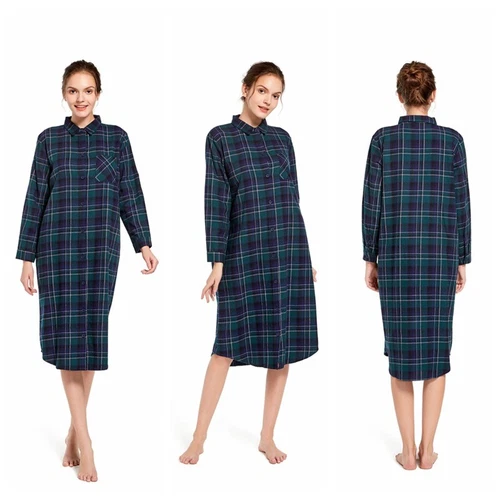 US Women's Flannel Cotton Long Sleeve Nightgown Nightwear Sleepwear/Sleep Dress - Bild 45 von 60