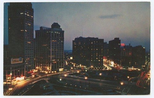 Nachtszene Detroit Michigan Postkarte - Bild 1 von 2
