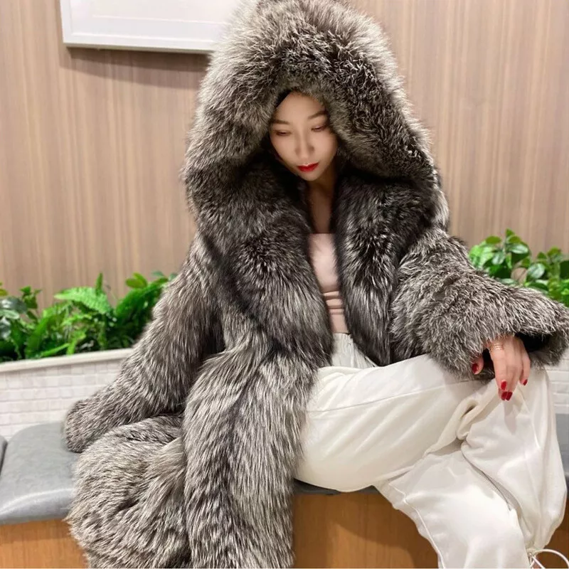 Womens Luxury Faux Fur Hoodie Parka Outwear Winter Warm Fashion Long Loose Coat