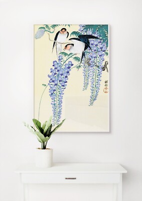 Ohara Koson: Schwalben und Glyzinien. Fine Art Giclée Museum Luxus Geschenk Druck