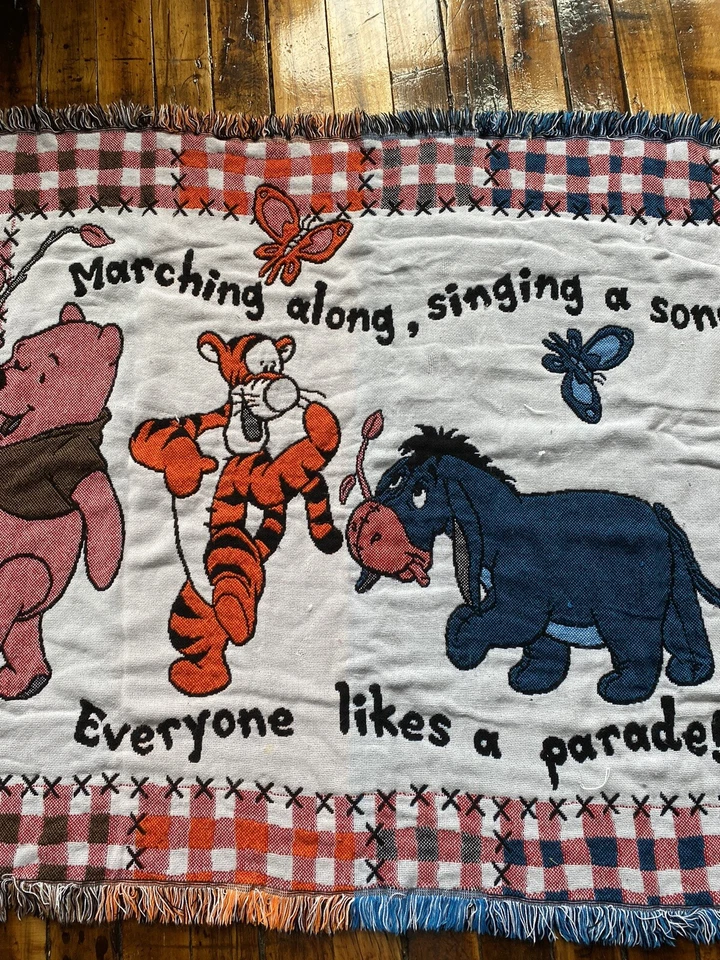 Manta tapiz tejida vintage años 90 Disney Winnie the Pooh 4,5x3,5 EE. UU. Foto 3 de 4
