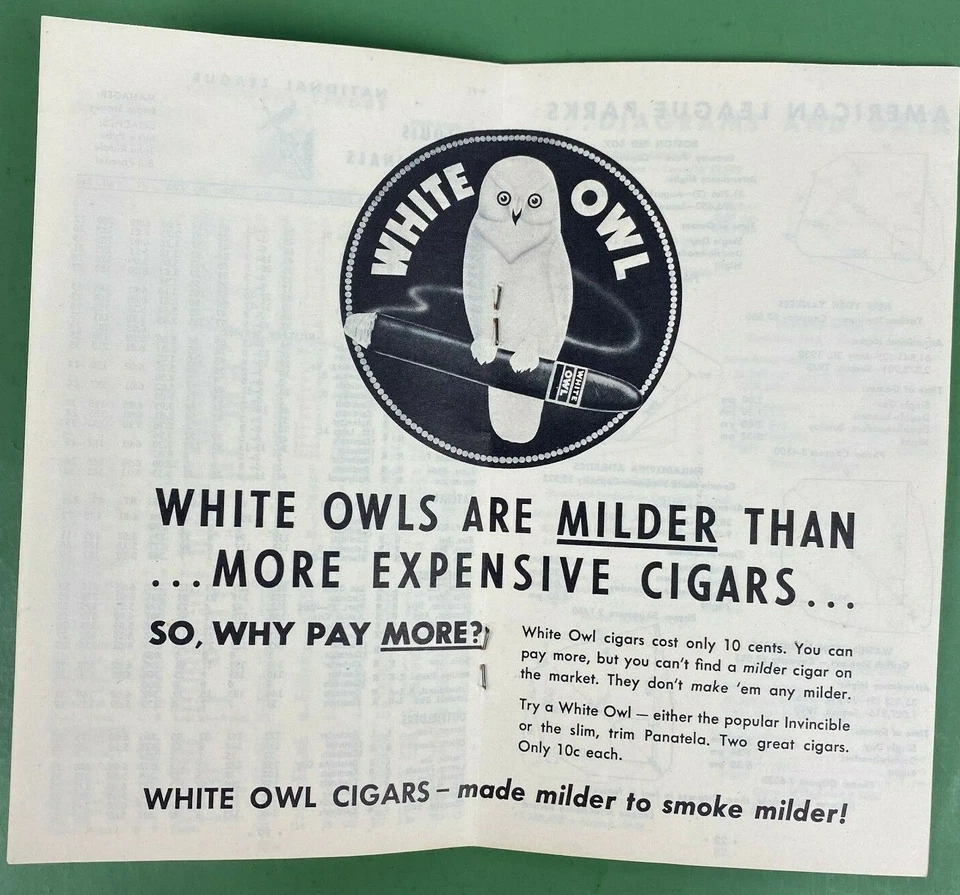 1954 MLB Baseball Almanac Ty Cobb "Whitey" White Owl Cigar Booklet 38 Pages VTG - Image 2 of 4