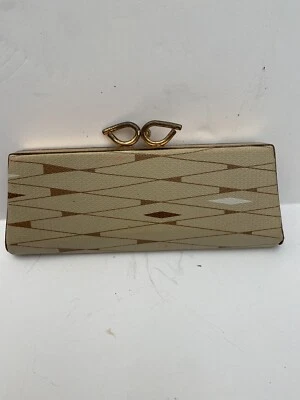 Vintage 1950s Woman's Mod Tan,Brown,White,Gold Eye Glass Case Mid Century Modern - Image 1 of 4