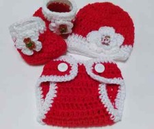 Crochet Santa Diaper Cover Set Christmas Outfit 0-3 Month Baby Girl Infant Xmas