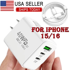 Dual PD 40W Fast Wall Charger Power Adapter  iPhone 16 Pro Max 15 14 13 Plus lot