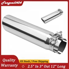Silver Universal Exhaust Tip 2.5" Inlet 3" Outlet 12"Long Clamp-On Rear Tailpipe