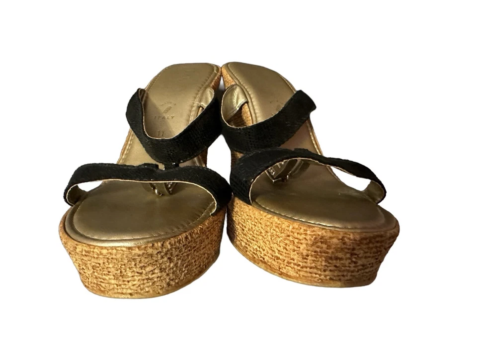 Sandalias de cuña italianas negras con estampado de piel de serpiente plataforma de 4" para mujer talla 11 Foto 3 de 4