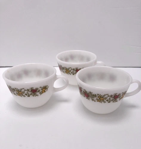 PYREX Spice of Life Tea Cup Coffee Mug 8 oz Corning NY USA Milk Glass Set 3