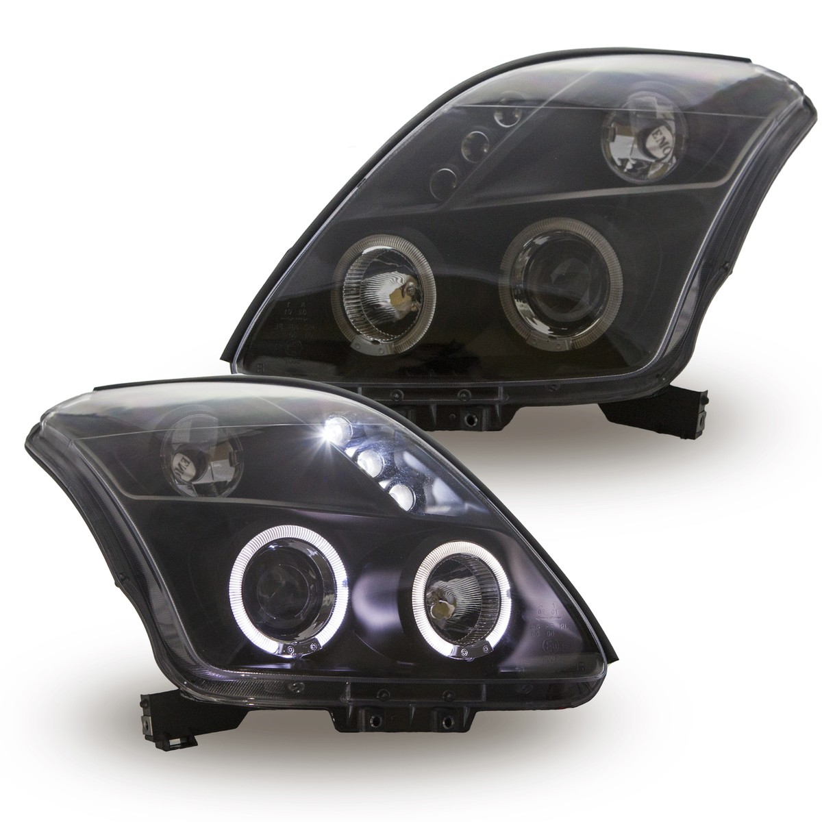 HEADLIGHTS LPSI02 FOR SUZUKI SWIFT 2005-2010 ANGEL EYES BLACK LHD