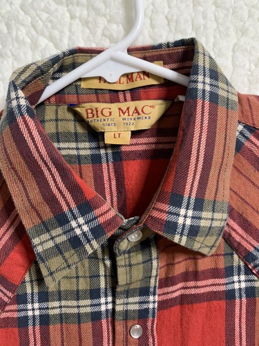 Vintage Big Mac Mens Flannel Western Plaid Pearl Snap Shirt Size LT - Picture 4 of 7