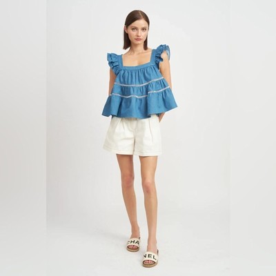 En Saison Tara Tiered Ruffle Sleeve Babydoll Blouse Top NWT Women Top Size Small