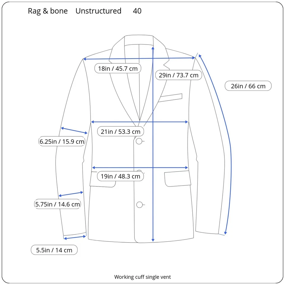 Rag & Bone Mens Blazer 40 Unstructured Working Cuff Light Blue Fish Eye - Image 2 of 4