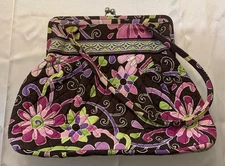 Vera Bradley Purple Punch Double Handled Kiss Lock Purse Sholder Bag Quilted