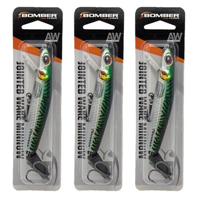 (Lot of 3) Bomber Lures Jointed Wake Minnow Green Mackerel 5 3/8'' 3/4oz Topwater