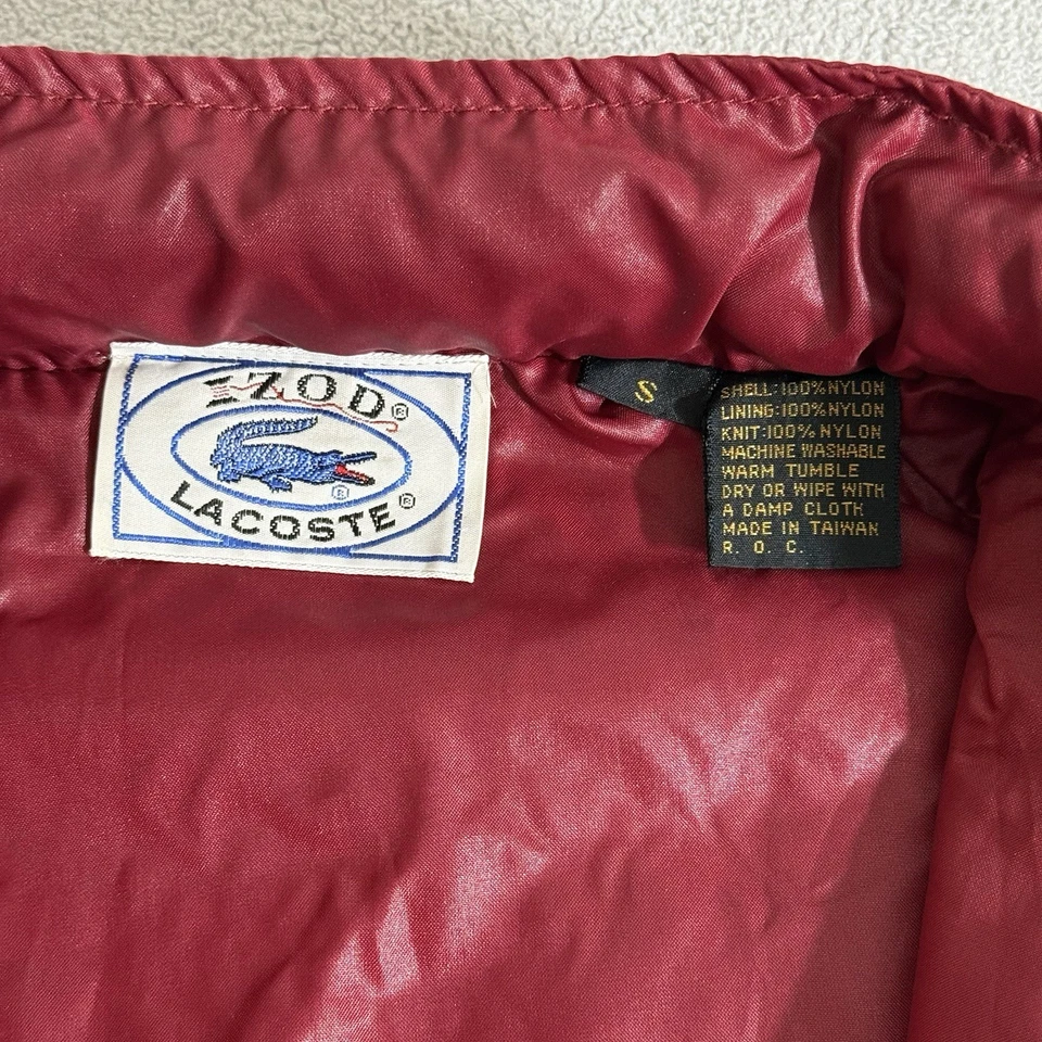 Vintage IZOD Lacoste Windbreaker Bomber Nylon Jacket Small Burgundy Preppy 80s - Image 4 of 4