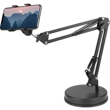 Overhead Phone Mount Articulating Arm Stand with Base 360 Adjustable Holder