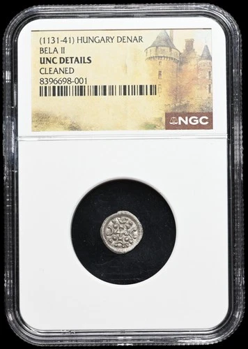 MEDIEVAL HUNGARY. Bela II, 1131-1141. Silver Denar, Cross type NGC MS UNC Detail