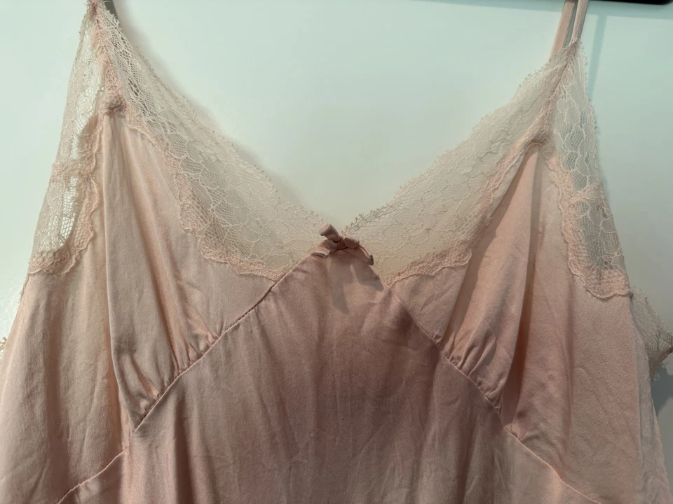 De Colección Harrods 100% Seda Camisón Sin Mangas Rosa Encaje Corte Sesgado Lencería Vestido S/M Foto 3 de 4