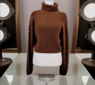 Women Brown Semi Cropped sweater  Long Slv Turtleneck  Knitted SzS by Windsor