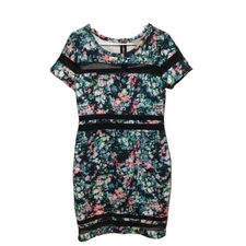 Belle & Sky Black Floral Bodycon Dress Large Sheer Cut-Outs Party Clubwear