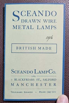 1916 Sceando Lamp Co., Salford, Manchester Drawn Wire Metal Lamp Price List