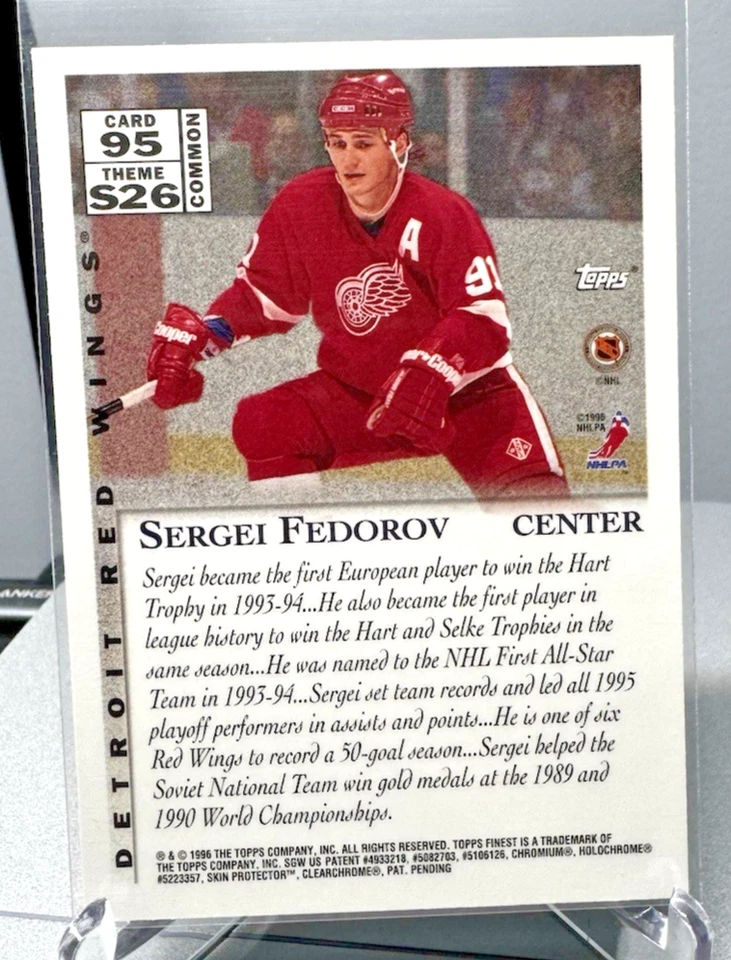 1995-96 Topps Finest Refractor Sergei Fedorov #95 HOF with protective film - Image 2 of 4