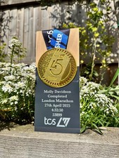 London Marathon 2025 Trophy Medal Made From Solid Oak Engraved and Personalised