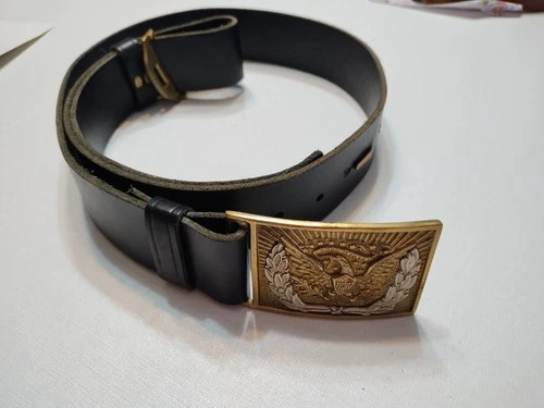 Civil War Reproduction Eagle Buckle and Black Leather Belt Large Adjustable