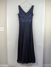 Tahari Arthur S Levine Navy Blue Sequin V-Neck Sleeveless Dress Wedding MOB
