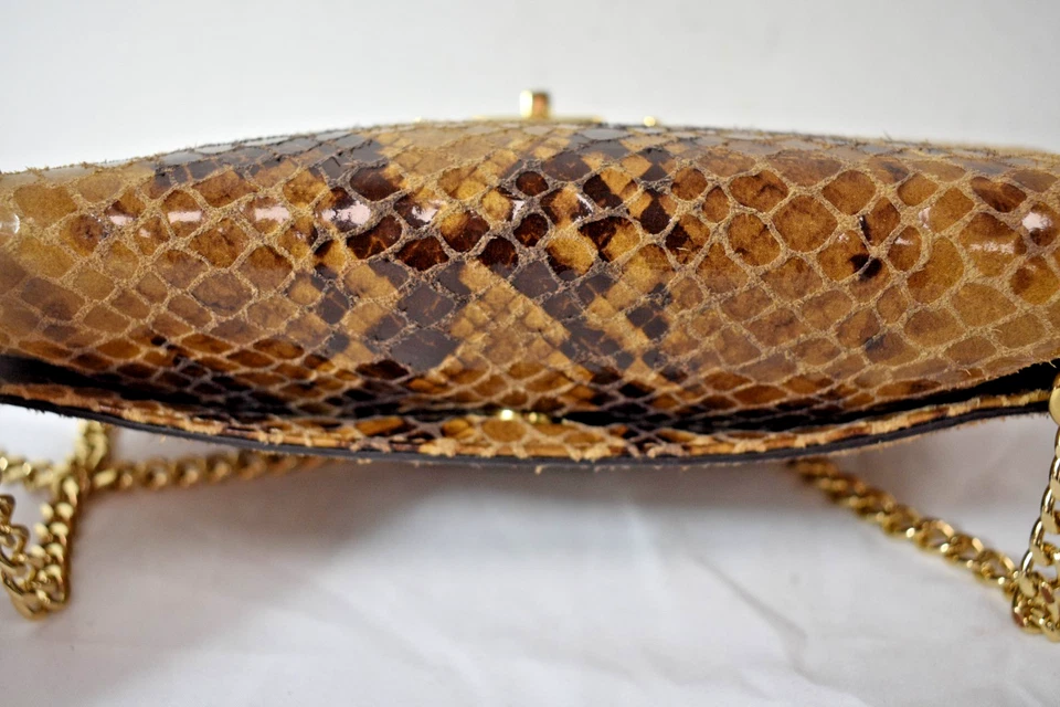 Michael Kors Brown Snake Skin Pattern Leather Clutch Shoulder Bag Size Medium - Image 4 of 4