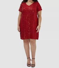 Vince Camuto Women's Red V-Neck Short-Sleeve Sequin Dress Plus Size 3X