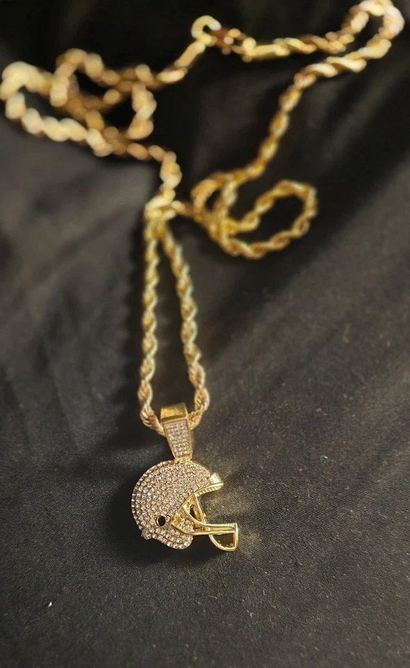 Gold Football Helmet Pendant Necklace with Rhinestones - Image 2 of 3