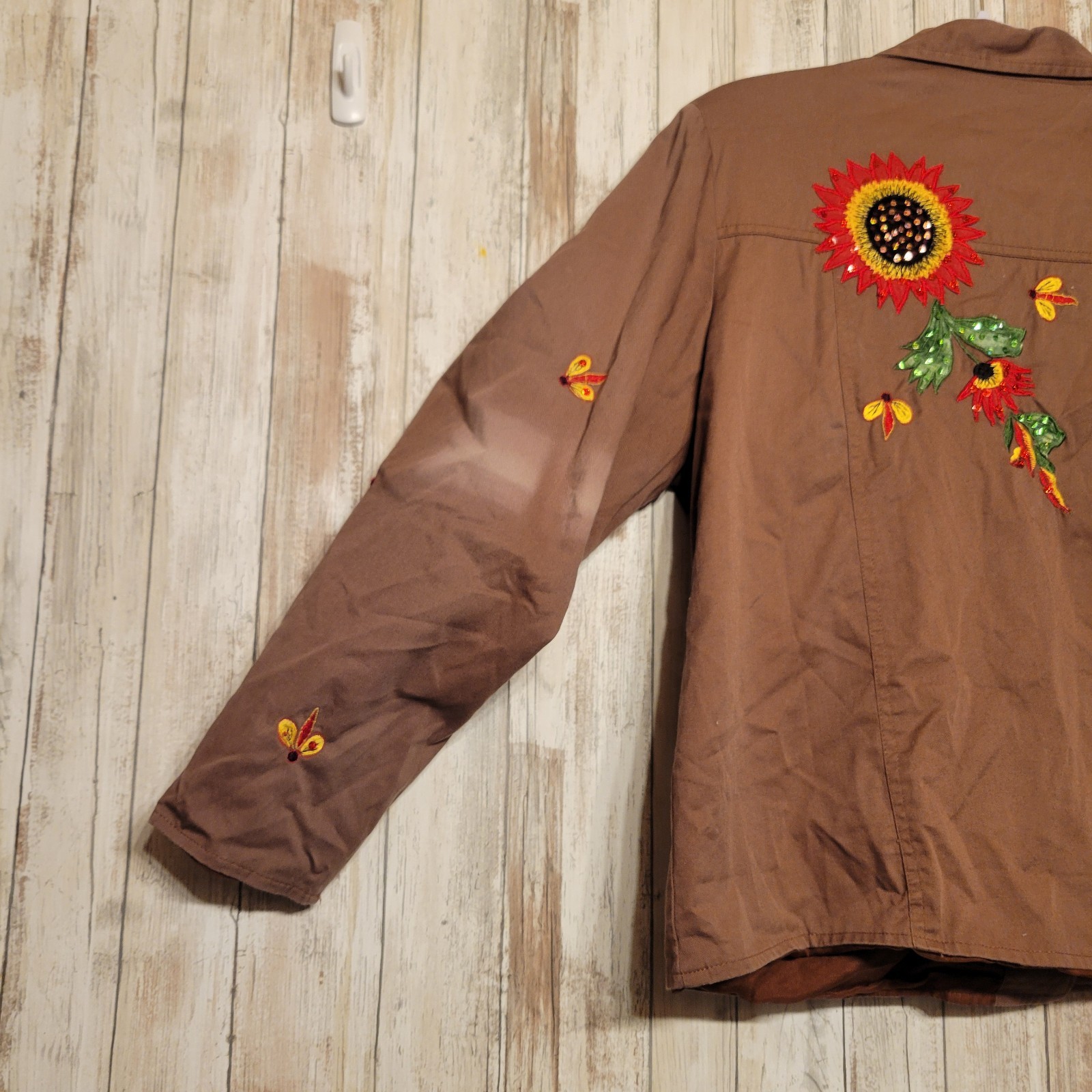 Tapestry Patch Brown Jacket Sequin Sunflowers & D… - image 7