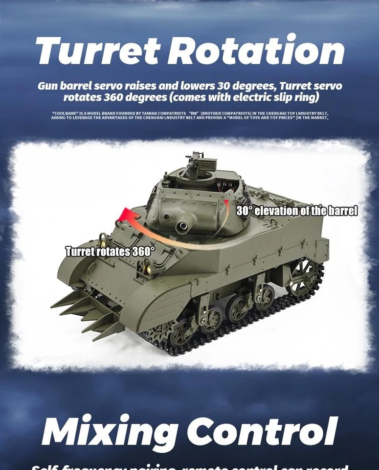 1/16 CoolBank RC Tank M8 HMC Scott RTR Battle Tank 360°Turret Smoke Sound Light - Bild 2 von 4