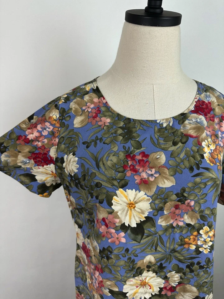 Maxi Vestido Vintage Años 90 Seda 6/Pequeño Estampado Floral Azul Aciano Romántico Boho Foto 4 de 4