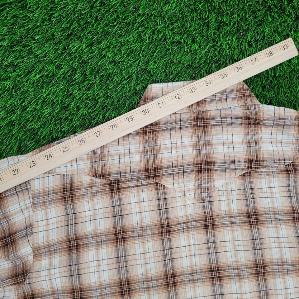 Vintage 80s Panhandle-Slim Plaid Western Shirt XL 24x30 Brown - Image 3 of 4