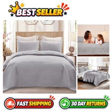 Reversible King Size Quilt Bedding Set with Pillow Shams Light Grey Contempor...