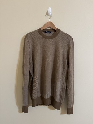 Loro Piana 100% Cashmere Roadster Striped Jacquard Sweater Tan 52