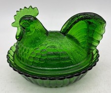 Covered Rooster on Ribbed Base - Hunter Green - Orig Westmoreland Mold