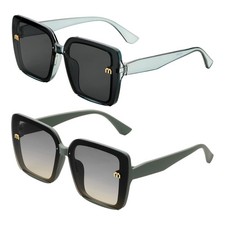 2pcs Sunglasses for Women Men, PC Fashion Sunglasses, Transparent Gray  Green