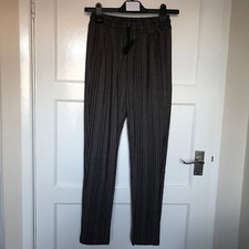 Purple Stripe Trousers Size 6 L27 Drawstring Elastic Waist Straight