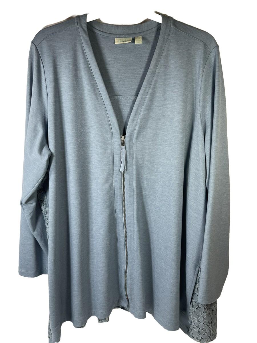 LOGO Lounge 3X Lace Back Cardigan Blue Full Zip Pockets Long