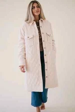 FRNCH Violaine Cream Diamond Quilted Utility Coat, 179.95