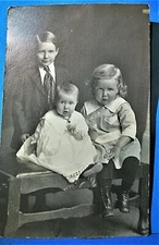 1900s RPPC Photograph Postcard Three Children Family Portrait Baby Toddler Boy