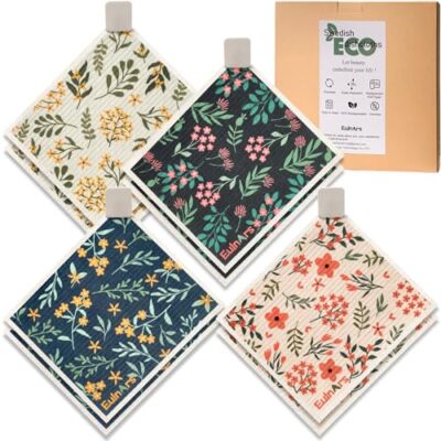 Reusable Paper Towels, Swedish Dishcloths for Kitchen 8 Flowers and Plants