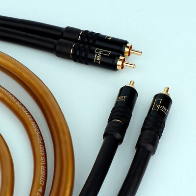 Pair HiFi RCA Cable Silver Plated OFC Copper Audio Signal Wire Gold Plated 