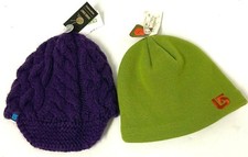 48 Set of 2 Burton Kids Knit Hats NWT Purple Breanie Green Tech Beanie Youth